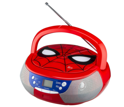 ekids SM-430 Marvel Spiderman tragbarer CD-Player mit Radio und AUX-Eingang für Smartphones und MP3-Player blau