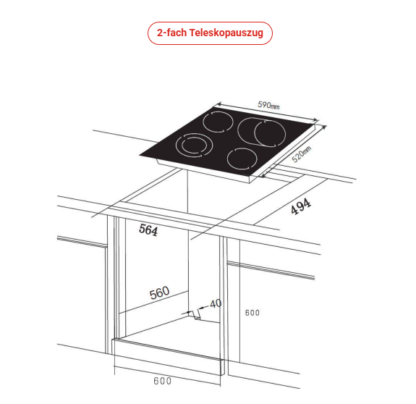 Geratek Torbole EH 7104 B Herdset schwarz inkl. 2-fach Teleskopauszug – Bild 4