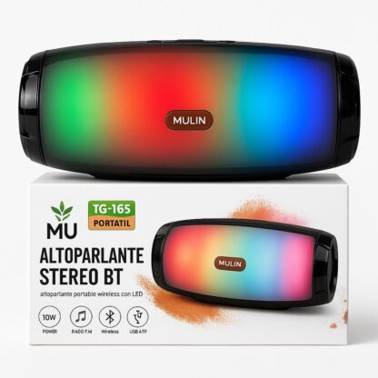Die MULIN TG-165 ist ein tragbarer Bluetooth-Lautsprecher mit beeindruckenden LED-Lichteffekten