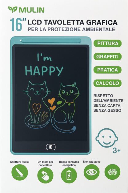MULIN LCD-Schreibtablett für Kinder & Erwachsene – 26,7 cm digitales Zeichen- & Doodle Board Grafiktablett, tragbares Lernspielzeug mit Schloss, mehrfarbiger Zeichenblock zum Malen und Memo-Listen