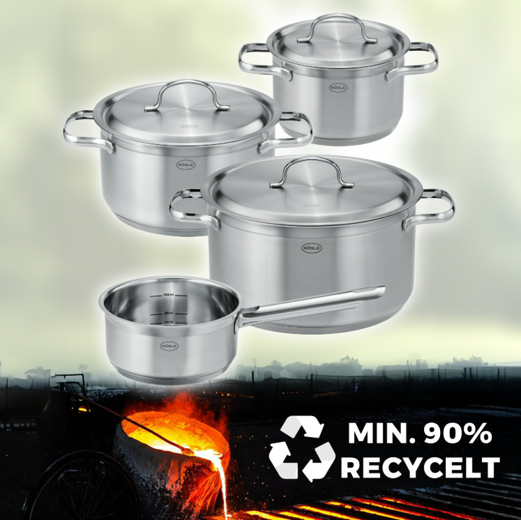 Rösle Topfset Edelstahl 4-tlg. bestehend aus Kochtopf Ø 16 cm, Ø 20 cm, Ø 24 cm + Deckel und Stielkasserolle Ø 16 cm 132106 PUREELEMENTS