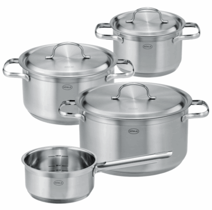 Rösle Topfset Edelstahl 4-tlg. bestehend aus Kochtopf Ø 16 cm, Ø 20 cm, Ø 24 cm + Deckel und Stielkasserolle Ø 16 cm 132106 PUREELEMENTS – Bild 2
