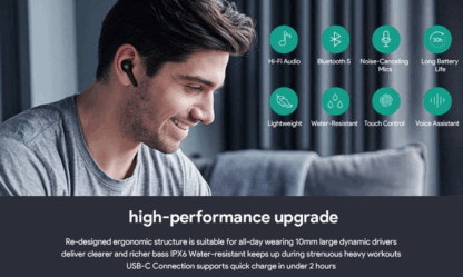Aukey In-Ear Kopfhörer mit Geräuschunterdrückung schwarz Bluetooth true wireless touch control kabellose Earphones mit Ladecase wasserfest – Bild 7