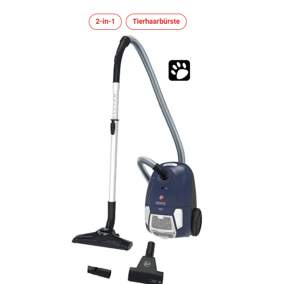 Hoover 2-in-1 Bodenstaubsauger mit Beutel Mini Turbo Tierhaarbürste BV 61 PET 011