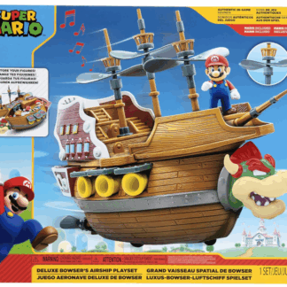 Super Mario Deluxe Bowser's Luftschiff Spielset mit Mario Actionfigur - authentische In-Game-Sounds & drehende Propeller