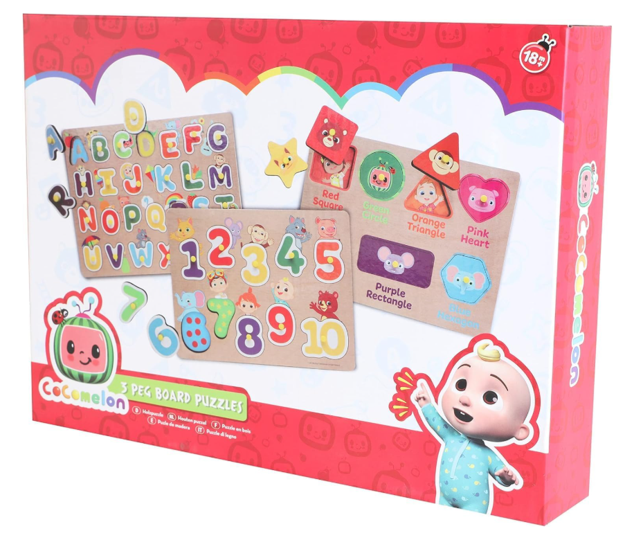 Toyland® Cocomelon 3er-Pack Steckbrett-Puzzles aus Holz – Lernpuzzles für Kinder – Kleinkinderspielzeug – Alter 18 Monate