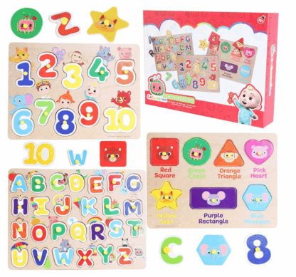 Toyland® Cocomelon 3er-Pack Steckbrett-Puzzles aus Holz – Lernpuzzles für Kinder – Kleinkinderspielzeug – Alter 18 Monate