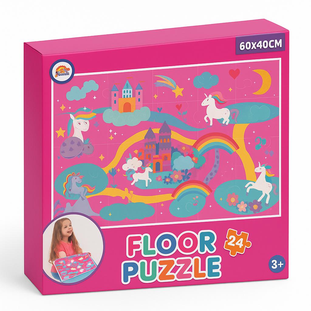 Produktbeschreibung – Floor Puzzle „Einhorn & Zauberschloss“ (24 Teile, 60×40 cm)
