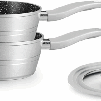 Royalty Line® FS2M Induktions-Kochtopf – 3-teiliges Kochtopf-Set mit Universaldeckel – Ø 18/20 cm – 1,6/2,3 Liter – Antihaftbeschichtung – Für alle Herdarten geeignet – Silber