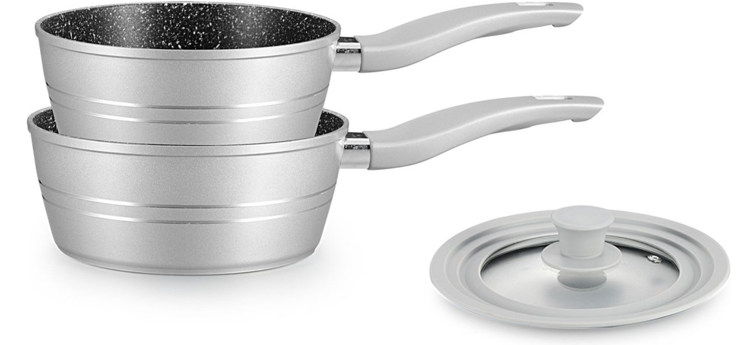 Royalty Line® FS2M Induktions-Kochtopf – 3-teiliges Kochtopf-Set mit Universaldeckel – Ø 18/20 cm – 1,6/2,3 Liter – Antihaftbeschichtung – Für alle Herdarten geeignet – Silber