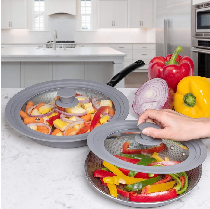 Royalty Line® FS2M Induktions-Kochtopf – 3-teiliges Kochtopf-Set mit Universaldeckel – Ø 18/20 cm – 1,6/2,3 Liter – Antihaftbeschichtung – Für alle Herdarten geeignet – Silber