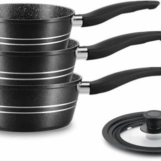 Royalty Line® FS3M Induktions-Kochtopf – 4-teiliges Topfset mit Universaldeckel – Ø 16/18/20 cm – 1,2/1,6/2,3 Liter – Antihaft-Kochtopf – Kochtopf für alle Herdarten – Schwarz