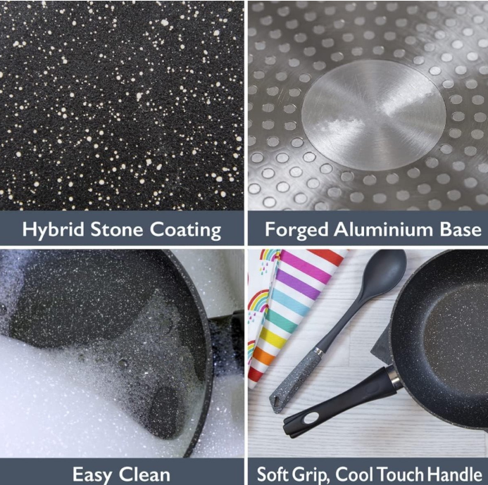 Royalty Line® FS3M Induktions-Kochtopf – 4-teiliges Topfset mit Universaldeckel – Ø 16/18/20 cm – 1,2/1,6/2,3 Liter – Antihaft-Kochtopf – Kochtopf für alle Herdarten – Schwarz