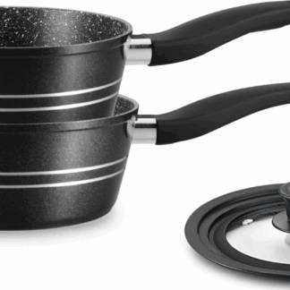 Royalty Line® FS2M Induktions-Kochtopf – 3-teiliges Kochtopf-Set mit Universaldeckel – Ø 18/20 cm – 1,6/2,3 Liter – Antihaftbeschichtung – Für alle Herdarten geeignet – Schwarz