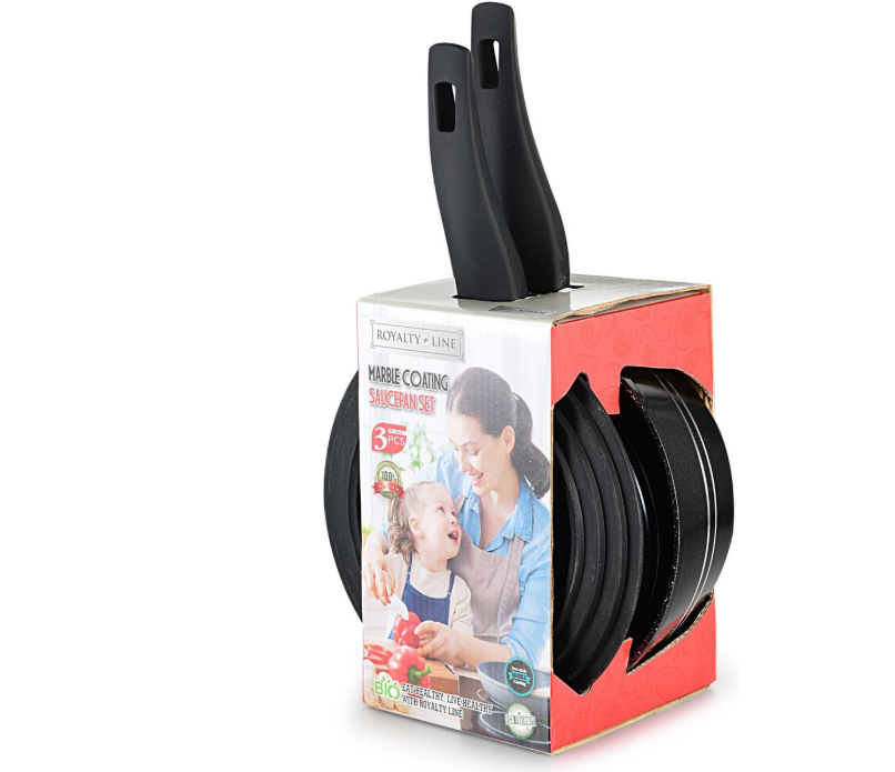 Royalty Line® FS2M Induktions-Kochtopf – 3-teiliges Kochtopf-Set mit Universaldeckel – Ø 18/20 cm – 1,6/2,3 Liter – Antihaftbeschichtung – Für alle Herdarten geeignet – Schwarz