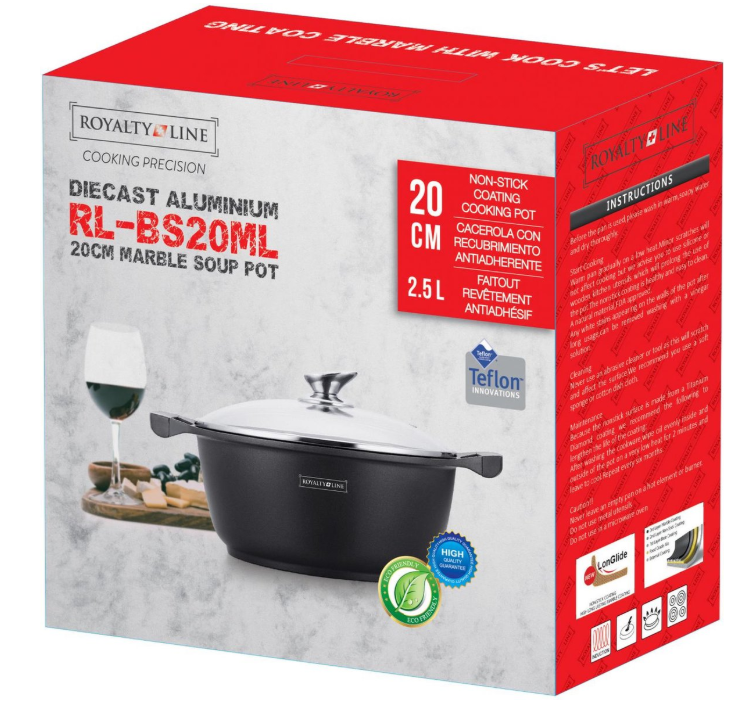 Royalty Line® BS20M Induktions-Bratpfanne – Ø 20 cm / 2,5 Liter Induktions-Suppentopf – Antihaftbeschichteter Topf – Für alle Herdarten geeignet – PFOA- und PTFE-frei – Bratpfanne mit Deckel – Schwarz