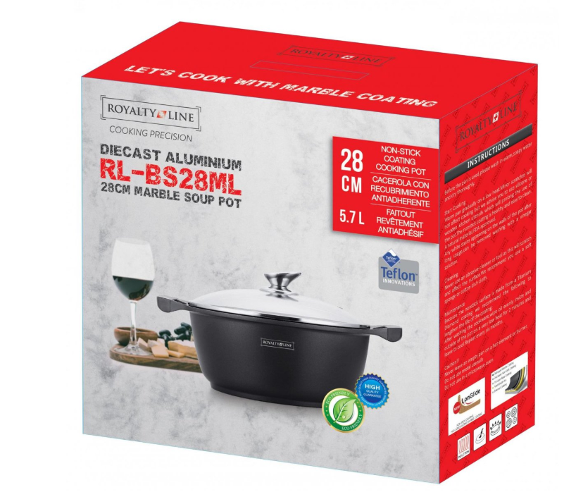 Royalty Line® BS28M Induktionsbratpfanne – Ø 28 cm / 5,7 Liter – Induktions-Suppentopf – Antihaft-Bratpfanne – Bratpfanne für alle Herdarten – Kochtopf – Schwarz