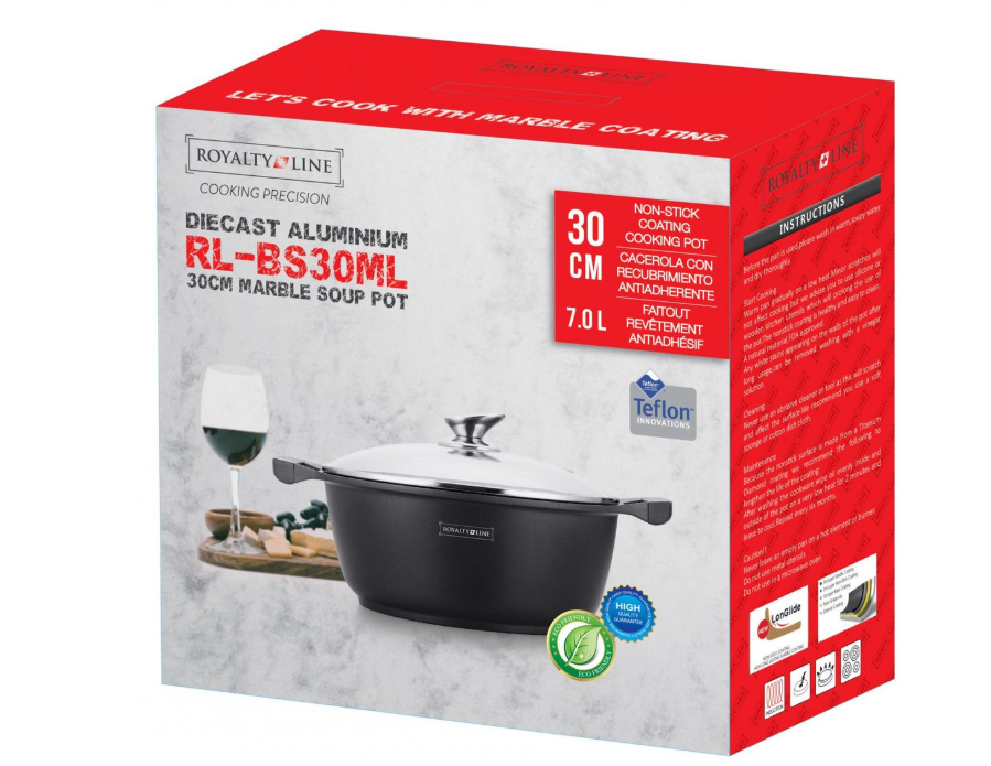 Royalty Line® BS30M Induktions-Schmortopf – Ø 30 cm / 7 Liter – Antihaftbeschichtung – Für alle Herdarten geeignet – Schwarz