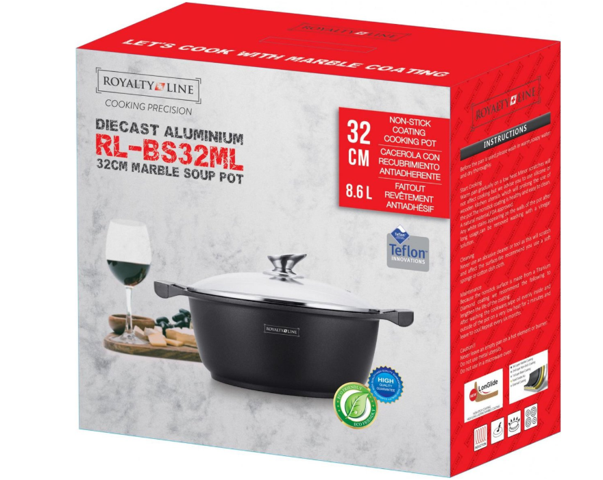 Royalty Line® BS32M Induktions-Schmortopf – Ø 32 cm / 8,6 Liter – Antihaftbeschichtung – Für alle Herdarten geeignet – Schwarz