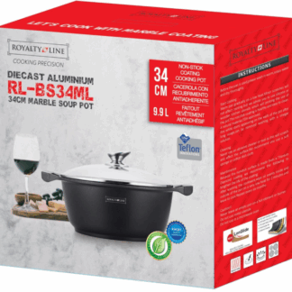 Royalty Line® BS34M Induktions-Schmortopf – Ø 34 cm / 9,9 Liter – Antihaftbeschichtung – Für alle Herdarten geeignet – Schwarz