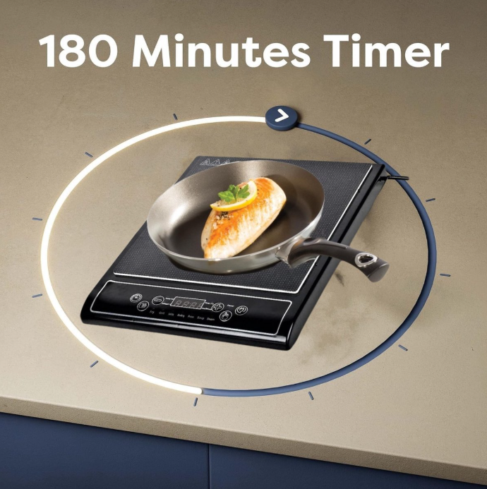 Royalty Line® EIP2000 Stand-Induktionskochfeld – 1 Kochzone – Geeignet für Töpfe und Pfannen von 15 bis 25 cm – 2000 W Leistung – 1 Kochfeld – Timer – Schwarz