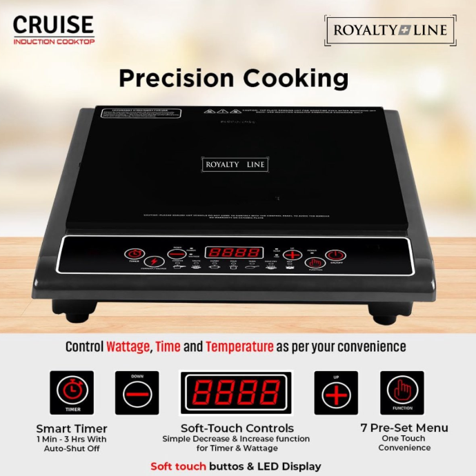 Royalty Line® EIP2000 Stand-Induktionskochfeld – 1 Kochzone – Geeignet für Töpfe und Pfannen von 15 bis 25 cm – 2000 W Leistung – 1 Kochfeld – Timer – Schwarz