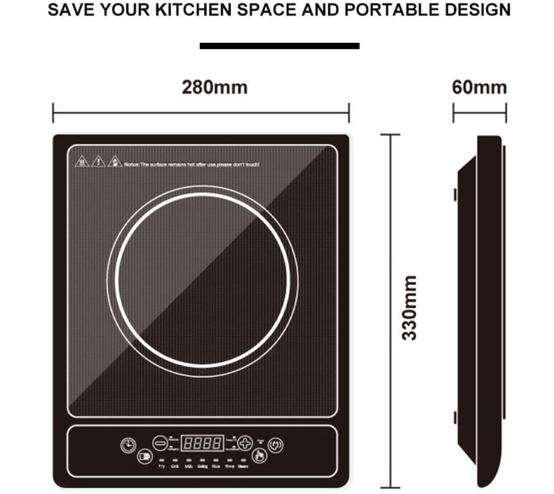 Royalty Line® EIP2000 Stand-Induktionskochfeld – 1 Kochzone – Geeignet für Töpfe und Pfannen von 15 bis 25 cm – 2000 W Leistung – 1 Kochfeld – Timer – Schwarz