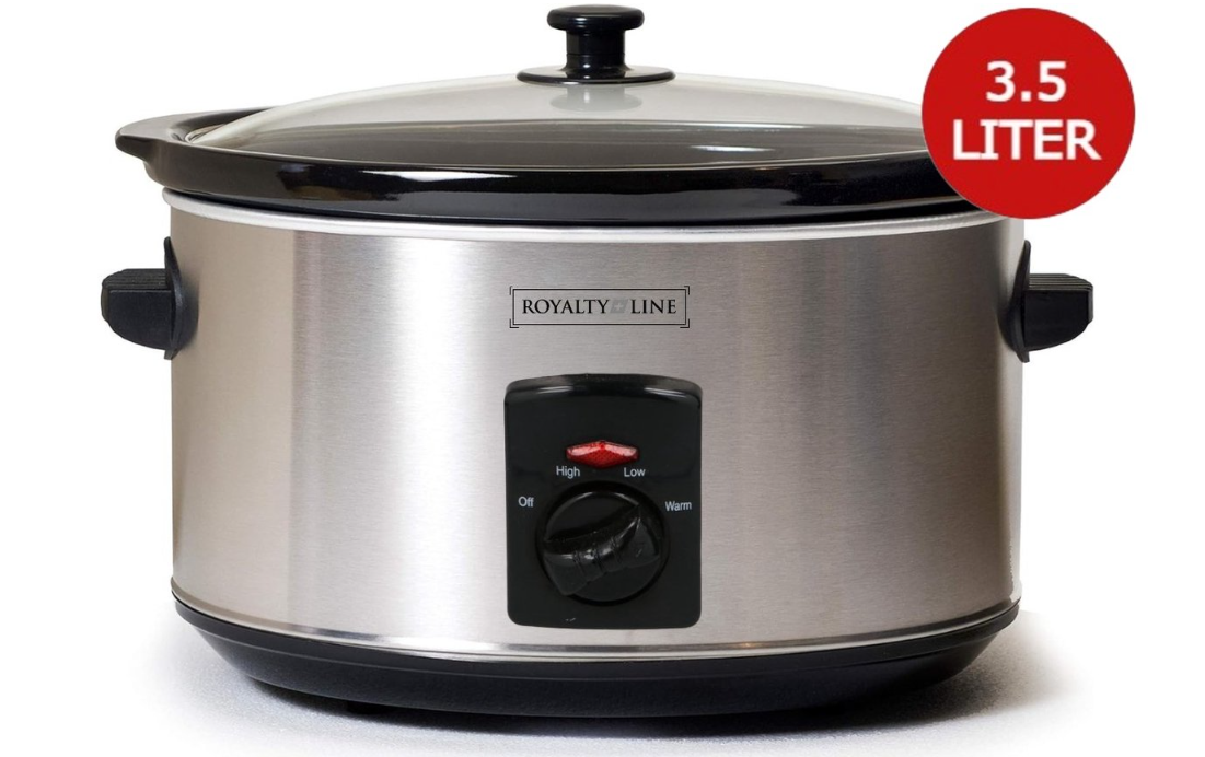 Royalty Line® SLC1012 Schongarer – 3,5 Liter – Ø 24,5 cm – mit herausnehmbarem Keramik-Innentopf – PFAS-frei – 240 W – Warmhaltefunktion – Edelstahl