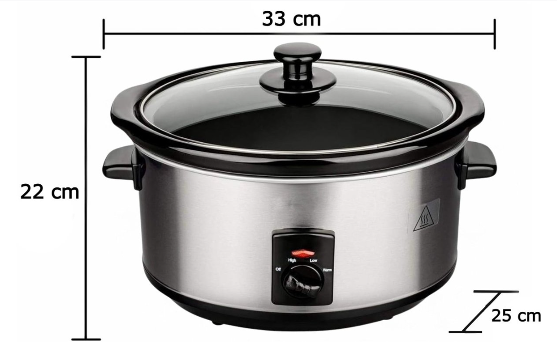 Royalty Line® SLC1012 Schongarer – 3,5 Liter – Ø 24,5 cm – mit herausnehmbarem Keramik-Innentopf – PFAS-frei – 240 W – Warmhaltefunktion – Edelstahl