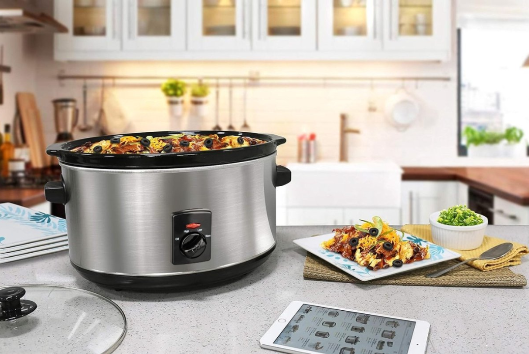 Royalty Line® SLC1012 Schongarer – 3,5 Liter – Ø 24,5 cm – mit herausnehmbarem Keramik-Innentopf – PFAS-frei – 240 W – Warmhaltefunktion – Edelstahl