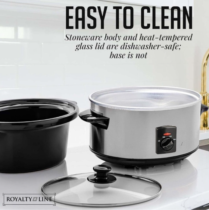 Royalty Line® SLC1012 Schongarer – 3,5 Liter – Ø 24,5 cm – mit herausnehmbarem Keramik-Innentopf – PFAS-frei – 240 W – Warmhaltefunktion – Edelstahl