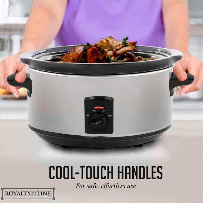 Royalty Line® SLC1012 Schongarer – 3,5 Liter – Ø 24,5 cm – mit herausnehmbarem Keramik-Innentopf – PFAS-frei – 240 W – Warmhaltefunktion – Edelstahl