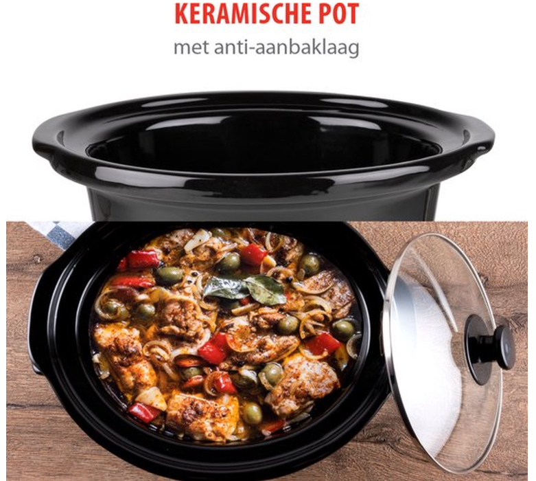 Royalty Line® SLC1012 Schongarer – 3,5 Liter – Ø 24,5 cm – mit herausnehmbarem Keramik-Innentopf – PFAS-frei – 240 W – Warmhaltefunktion – Edelstahl