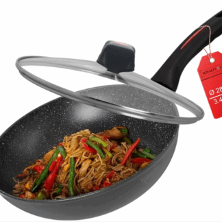 Royalty Line® FWN28 Induktionswok – Ø 28 cm / 3,4 Liter – Wokpfanne für alle Herdarten – Wokpfanne mit Antihaftbeschichtung – PFOA- und PTFE-frei – Wokpfanne mit Deckel – Schwarz