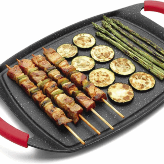 Royalty Line® ATG36M Induktionsgrillplatte – 23 x 36 cm – Induktionsgrillpfanne für alle Herdarten – Backofenfreie Grillpfanne – Plancha mit abnehmbaren Griffen – Schwarz