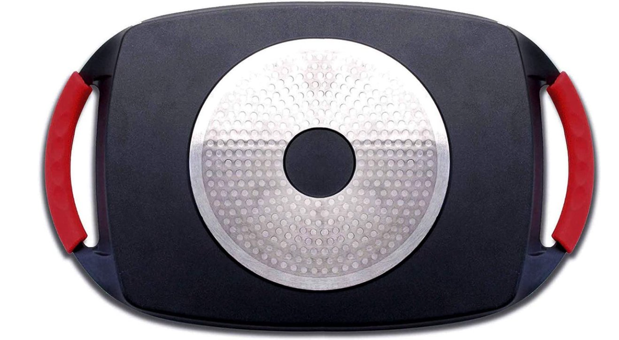 Royalty Line® ATG36M Induktionsgrillplatte – 23 x 36 cm – Induktionsgrillpfanne für alle Herdarten – Backofenfreie Grillpfanne – Plancha mit abnehmbaren Griffen – Schwarz