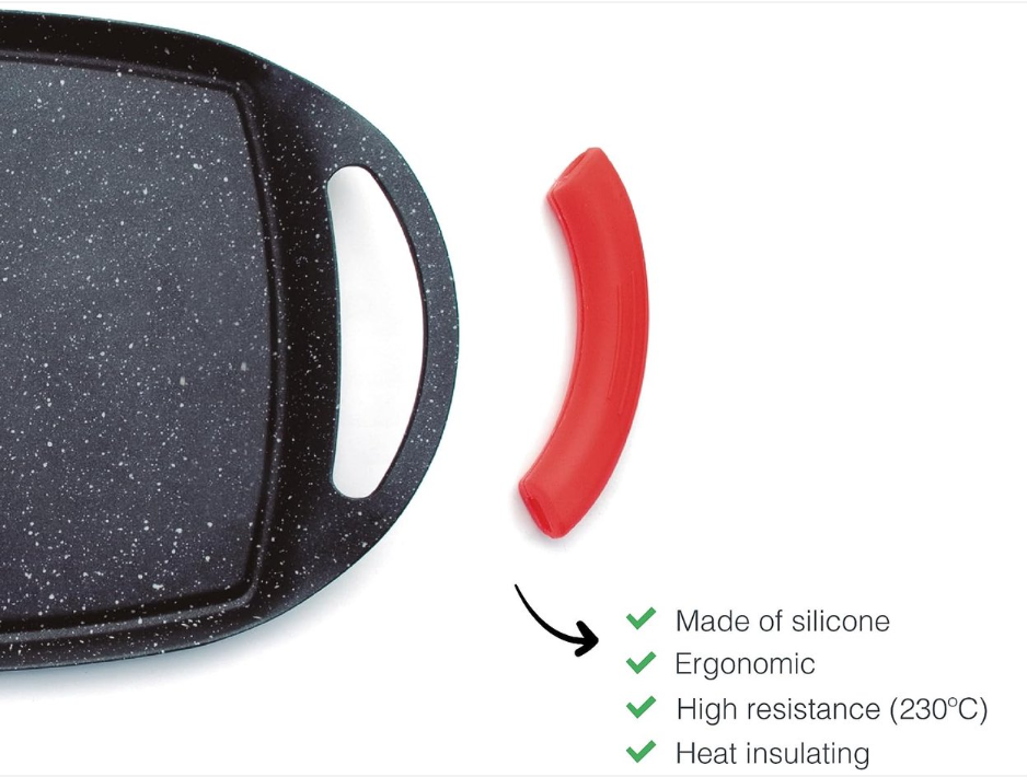 Royalty Line® ATG36M Induktionsgrillplatte – 23 x 36 cm – Induktionsgrillpfanne für alle Herdarten – Backofenfreie Grillpfanne – Plancha mit abnehmbaren Griffen – Schwarz