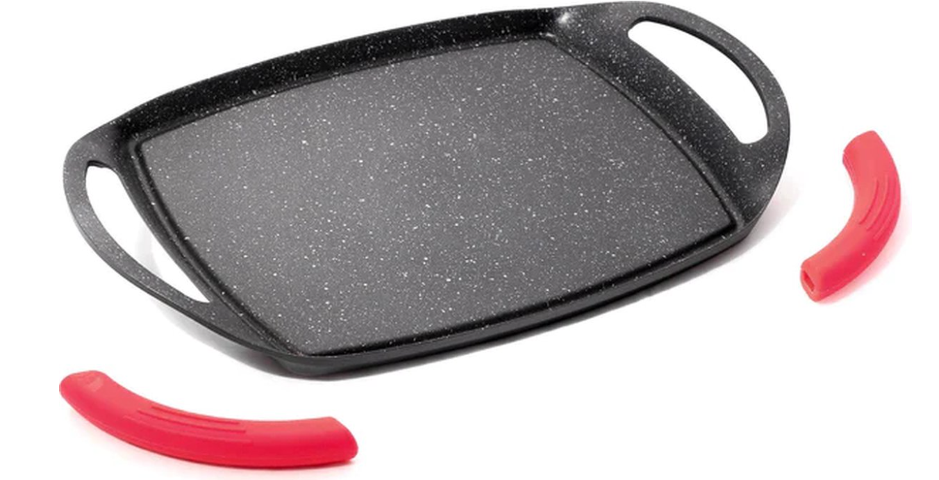 Royalty Line® ATG36M Induktionsgrillplatte – 23 x 36 cm – Induktionsgrillpfanne für alle Herdarten – Backofenfreie Grillpfanne – Plancha mit abnehmbaren Griffen – Schwarz