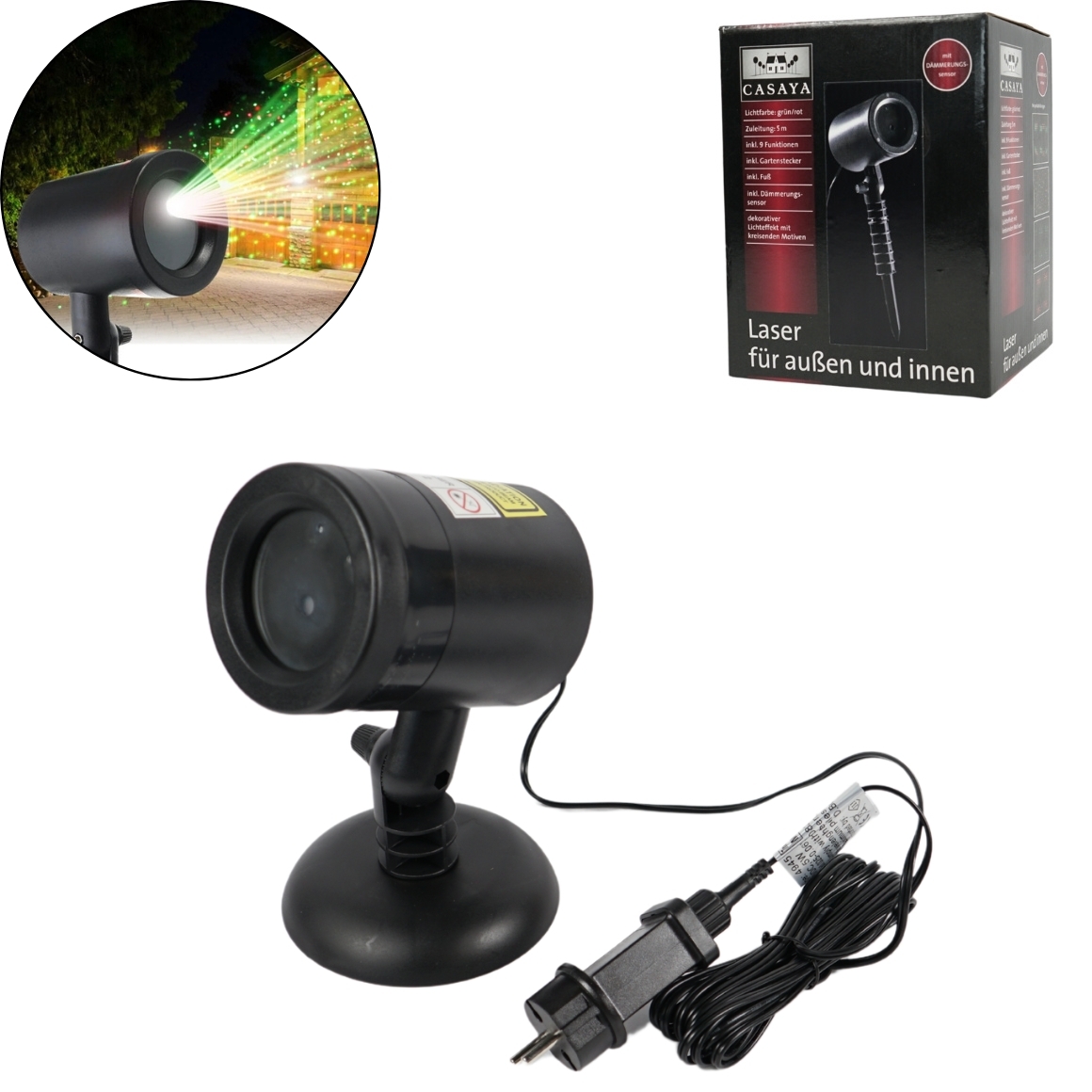 Casaya Laserprojektor IP44 EU-Stecker 40 cm