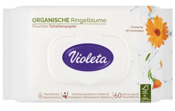 Feuchtes Toilettenpapier mit Ringelblumenextrakt, 60 Stück.