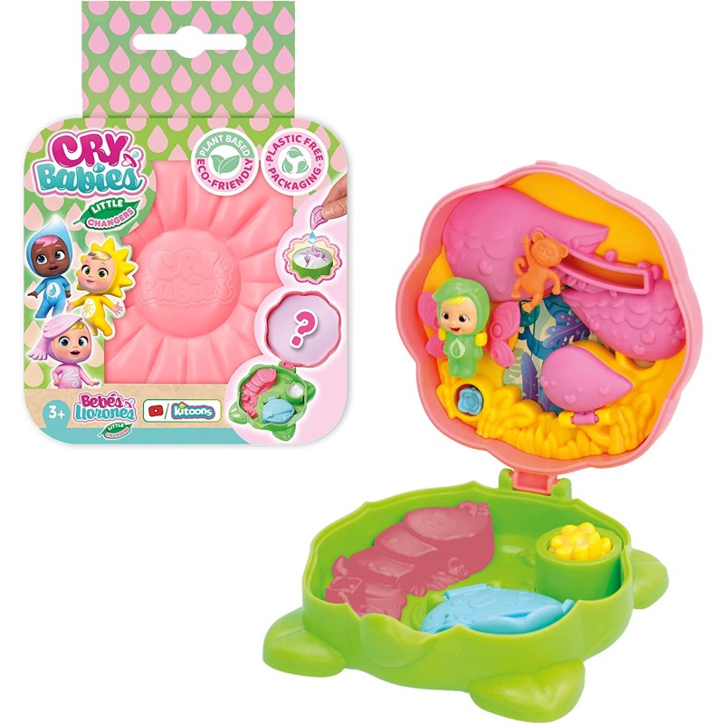 IMC Toys - CRY BABIES Little Changers Greeny | Sammelbare, blumenförmige Kapsel mit einer Mini-Puppe, einer Pipette und