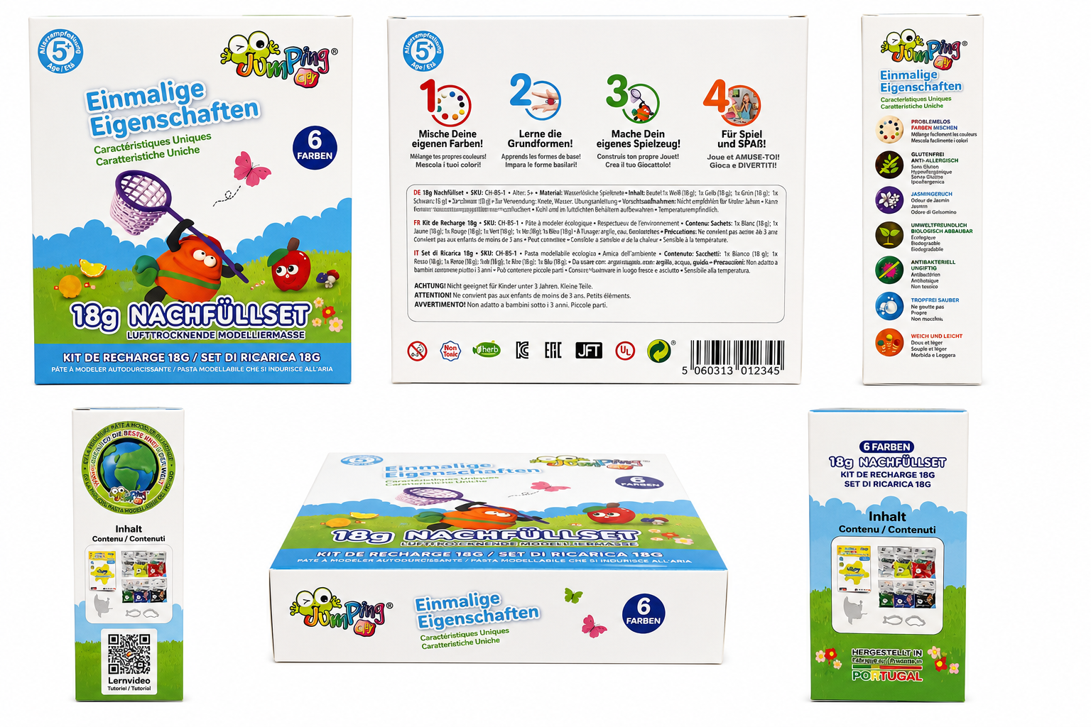 Jumpy Clay 18g Nachfüllset – 6 Farben Modelliermasse