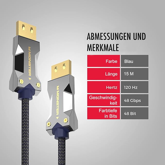 Monster MSeries M3000 HDMI 2.1 AOC Kabel – 10 m – UHD 8K – Dolby Vision HDR – 48 Gbit/s – Bild 4