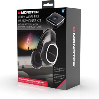 Monster HDTV Wireless Headphones Kit – Kabellose TV-Kopfhörer mit Bluetooth-Transmitter – Schwarz
