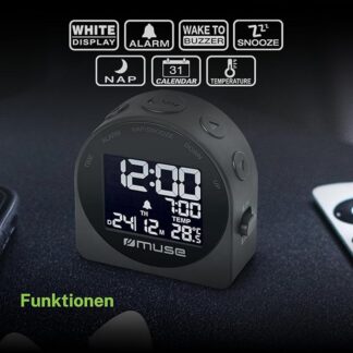 MUSE M-09 C Digitaler Wecker – Schwarz – LCD-Display mit Temperatur & Kalender