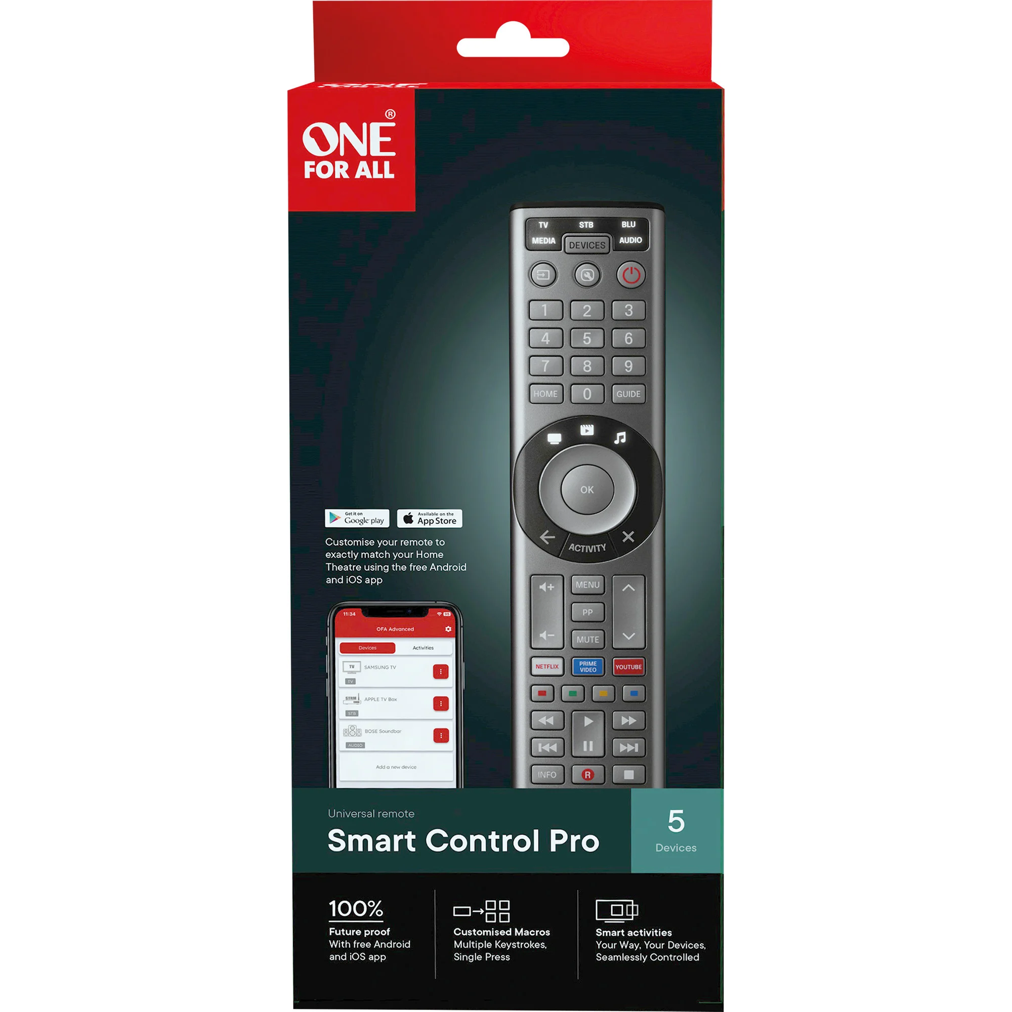 ONE FOR ALL Smart Control Pro 5 – Universal-Fernbedienung mit App – Schwarz
