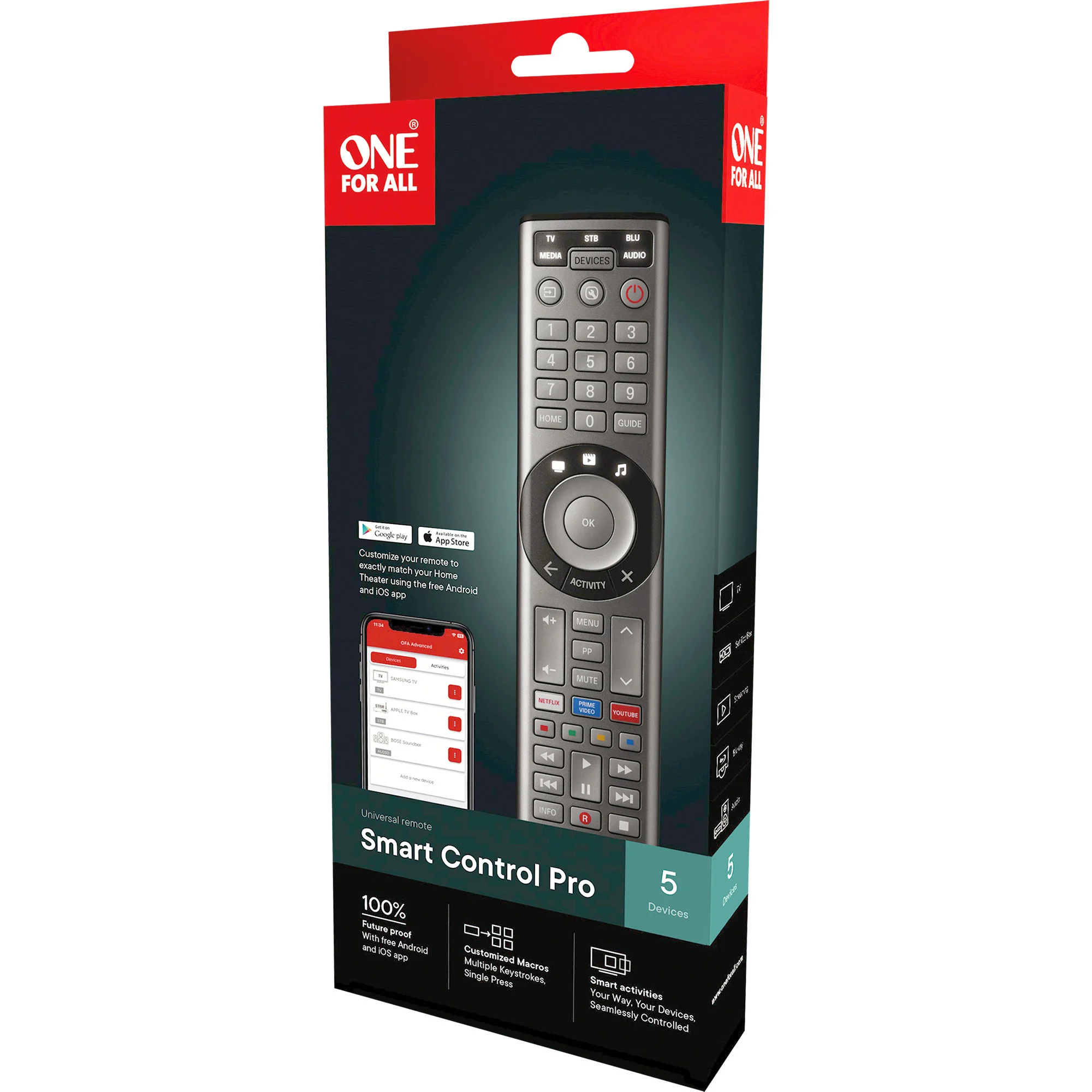 ONE FOR ALL Smart Control Pro 5 – Universal-Fernbedienung mit App – Schwarz – Bild 4