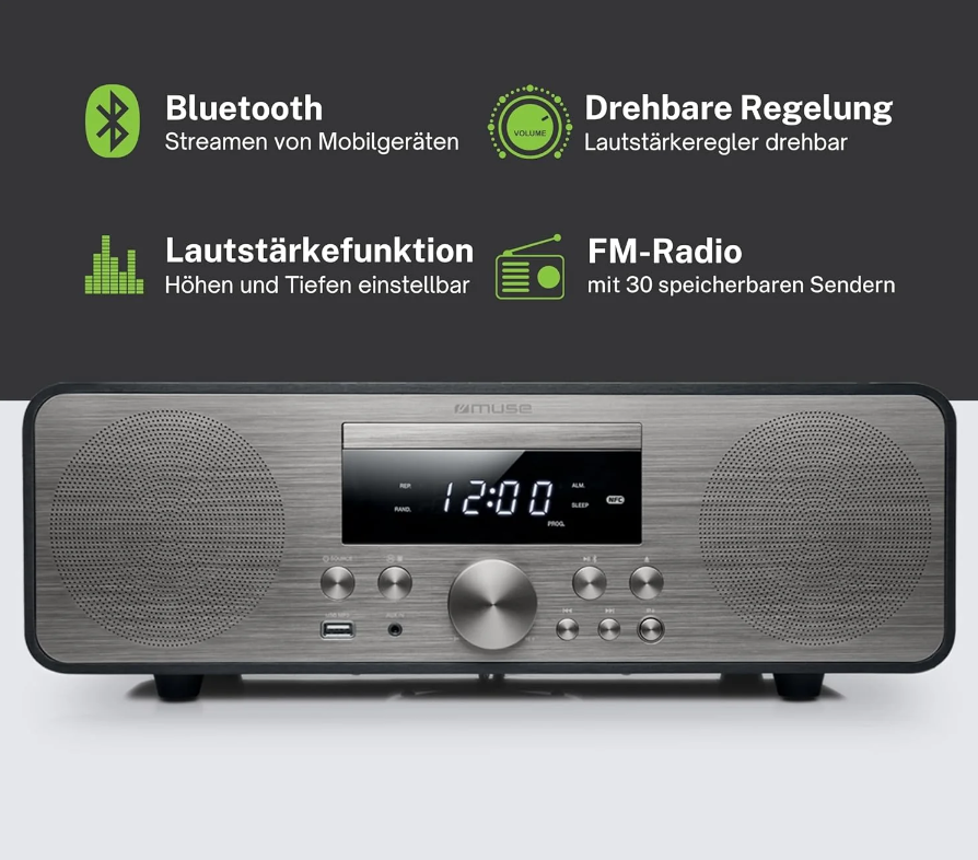 MUSE M-880 BTC – Design Bluetooth Stereoanlage mit CD-Player – 80 W – Schwarz – Bild 4