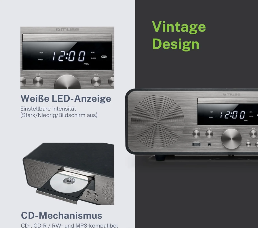 MUSE M-880 BTC – Design Bluetooth Stereoanlage mit CD-Player – 80 W – Schwarz – Bild 5