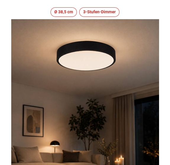 Brilliant Filiz LED Deckenleuchte Ø 38,5 cm – schwarz / weiß – G80820/76